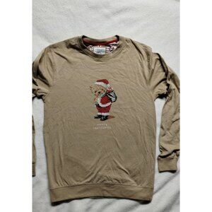 Denim & Flower Merry Christmas Santa Dressed Bear Long Sleeve Shirt Size S Beige